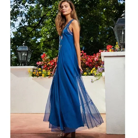 Johnny Was Mazzy embroidered V neck mesh Aline dress. NWT - Picture 3 of 8